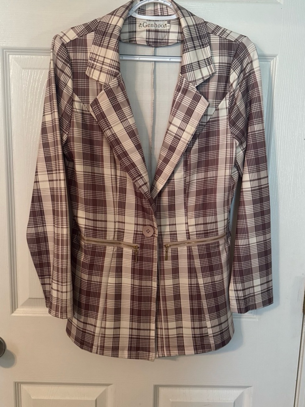 Plaid Blazer Jacket in Cream and Brown